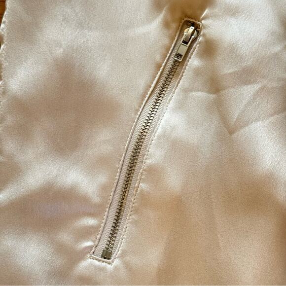 J.O.A. satin looking taupe champagne long lightweight zippered jacket sz M
 b14 - Picture 6 of 8